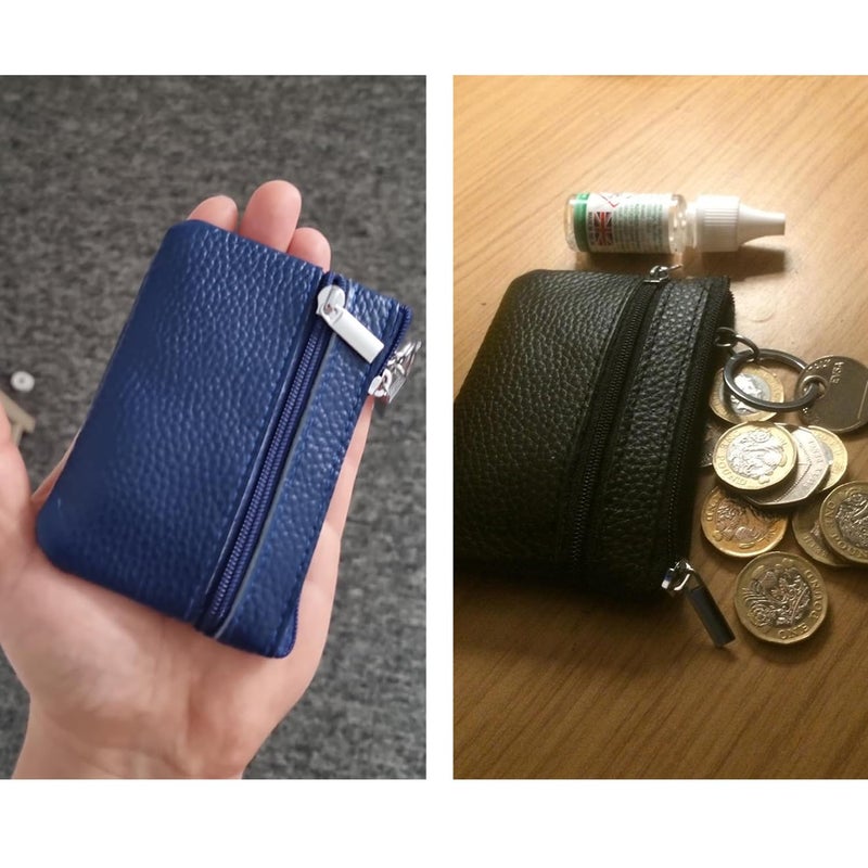 Hibate Green Small Leather Coin Purse Change Pouch for Women Men Kids with Zip Key Ring - Image 5